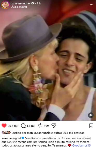 21062026 Xuxa Meneghel e o ex-paquito Robson Barros no Xou da Xuxa (Foto: Reprodução/Instagram Xuxa Meneghel)